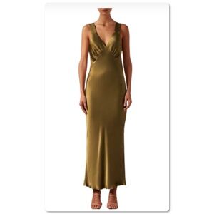 Shona Joy Giorgia Plunged Midi Dress in Olive Oil